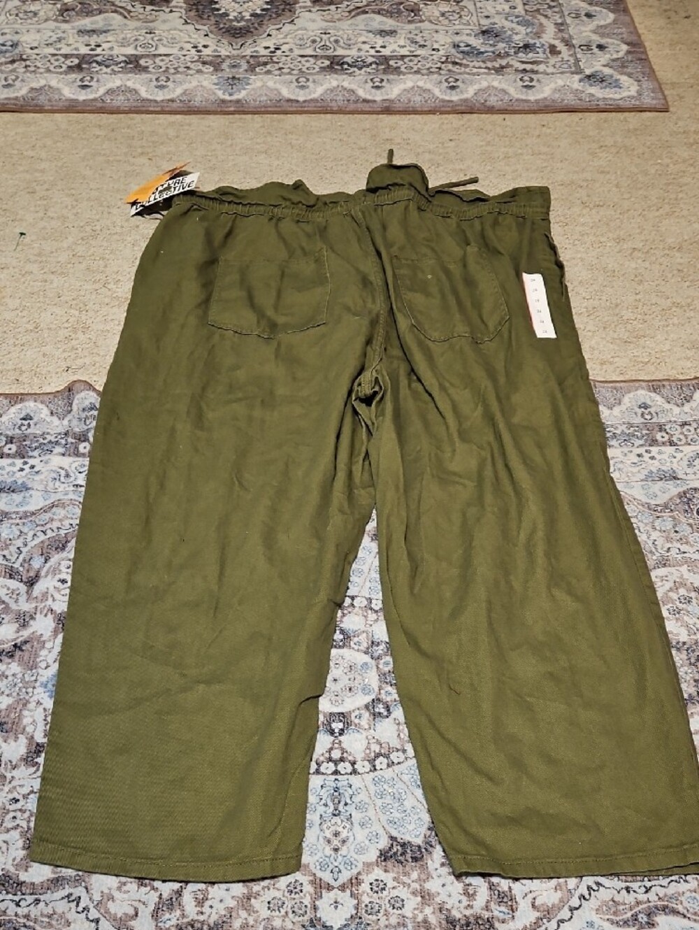 Women's Olive Cropped Drawstring Pants with Embroidered Detail - Picture 7 of 13